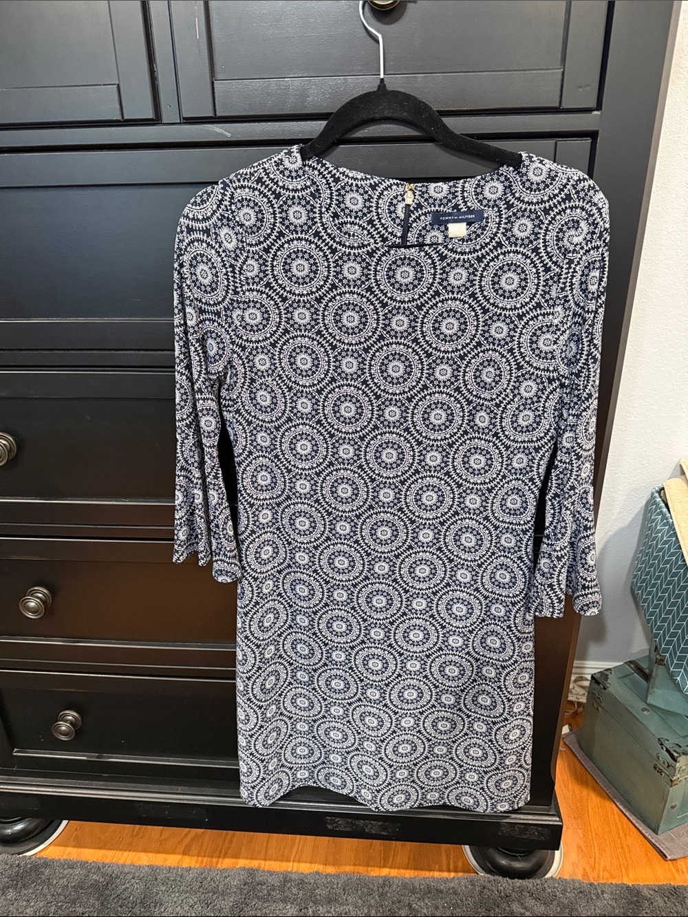 Tommy Hilfiger Black and White Medallion Print Long Sleeve Dress